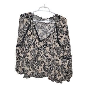 Knox Rose Paisley Peasant Blouse XXL Crochet Trim